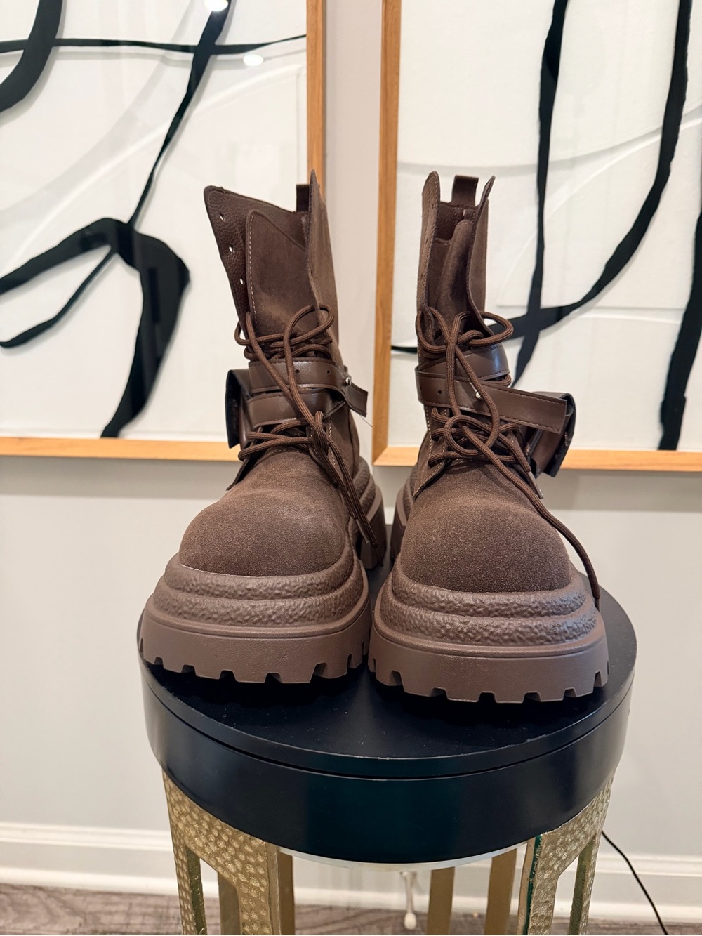 Chunky Brown Suede Platform Combat Boots